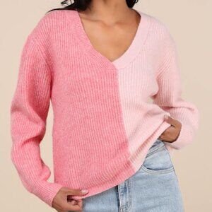 Lulus Winter Crush Pink Color Block Pullover Sweater - Size S